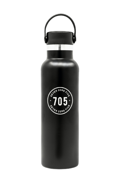 Zwarte drinkfles met gegraveerd logo
